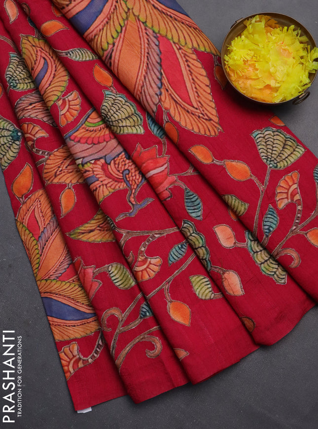 Semi tussar saree pink with kalamkari applique work