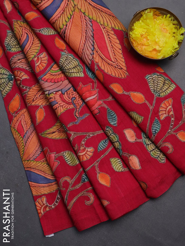 Semi tussar saree pink with kalamkari applique work