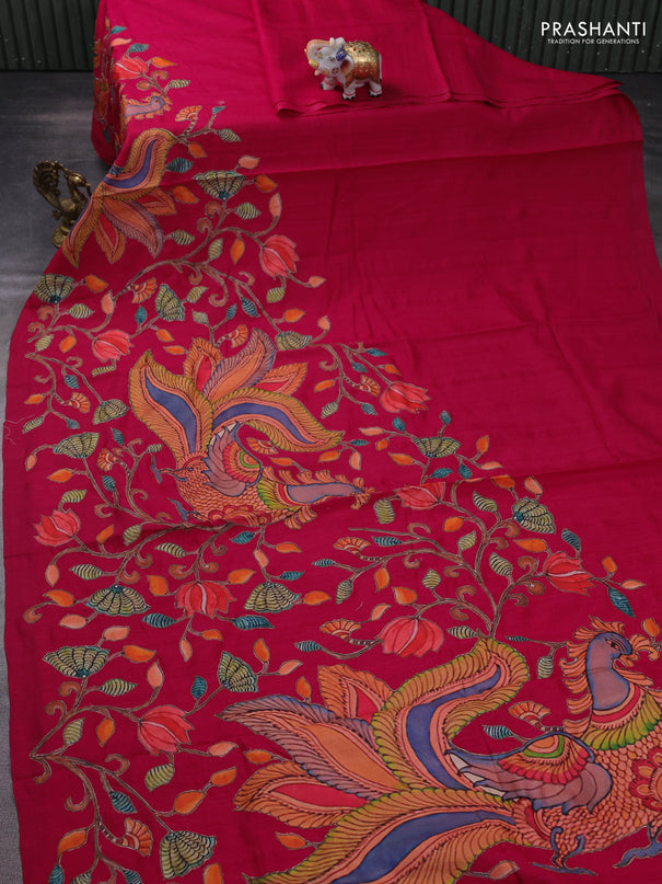 Semi tussar saree pink with kalamkari applique work