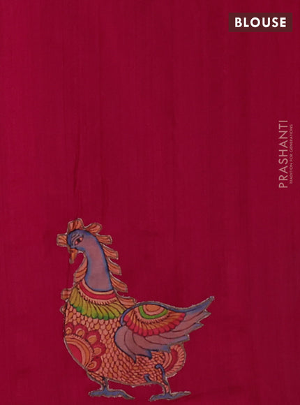 Semi tussar saree pink with kalamkari applique work