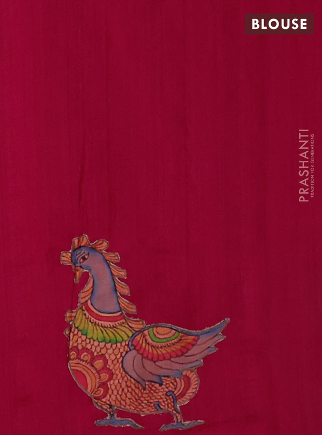 Semi tussar saree pink with kalamkari applique work