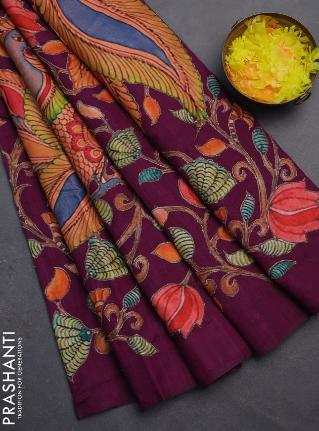 Semi tussar saree purple with kalamkari applique work