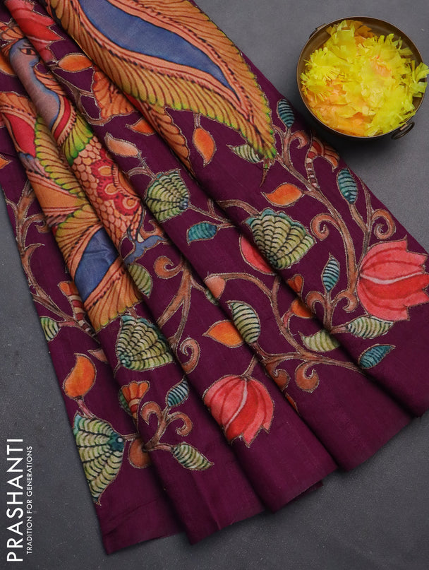 Semi tussar saree purple with kalamkari applique work