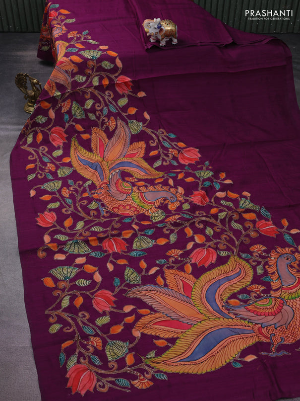 Semi tussar saree purple with kalamkari applique work