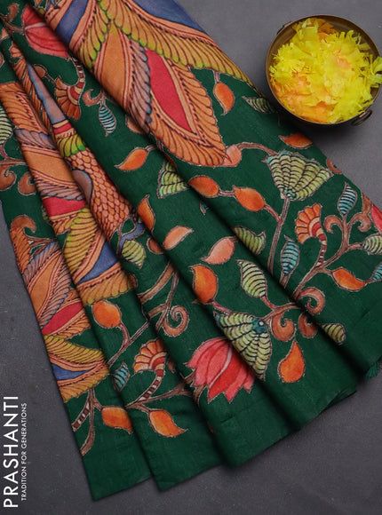 Semi tussar saree green with kalamkari applique work