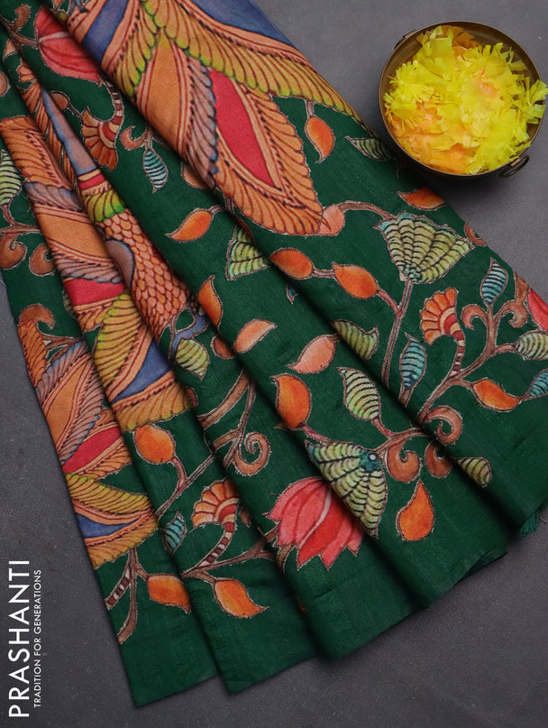 Semi tussar saree green with kalamkari applique work