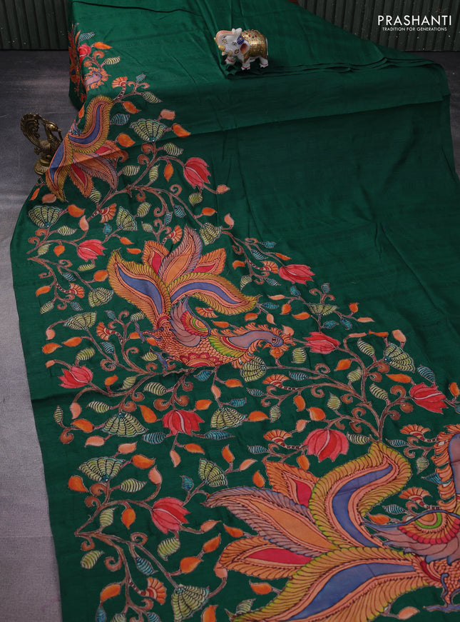 Semi tussar saree green with kalamkari applique work