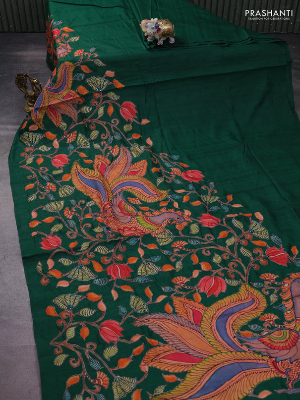 Semi tussar saree green with kalamkari applique work