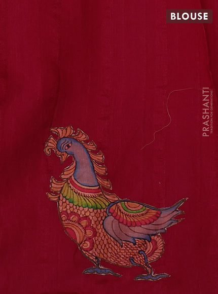 Semi tussar saree kumkum red with kalamkari applique work