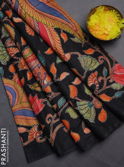 Semi tussar saree black with kalamkari applique work