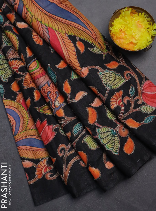Semi tussar saree black with kalamkari applique work