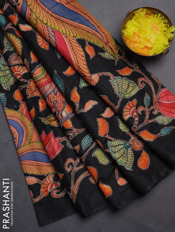 Semi tussar saree black with kalamkari applique work