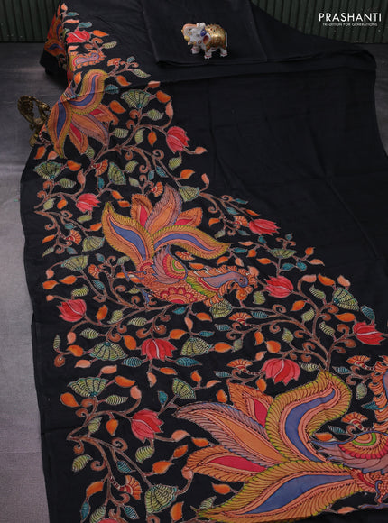 Semi tussar saree black with kalamkari applique work