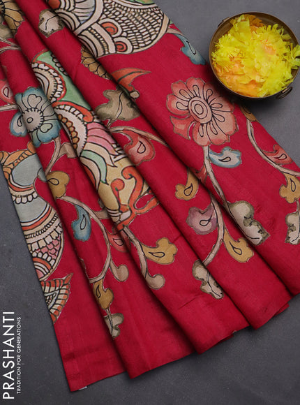 Semi tussar saree pink with kalamkari applique work
