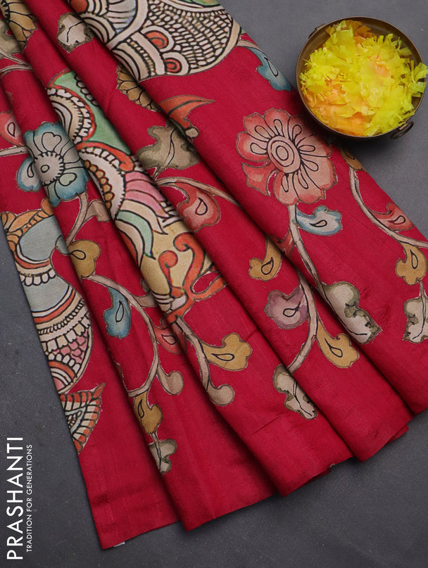 Semi tussar saree pink with kalamkari applique work