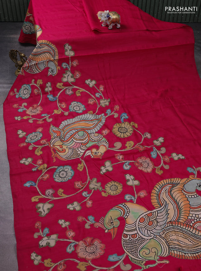 Semi tussar saree pink with kalamkari applique work