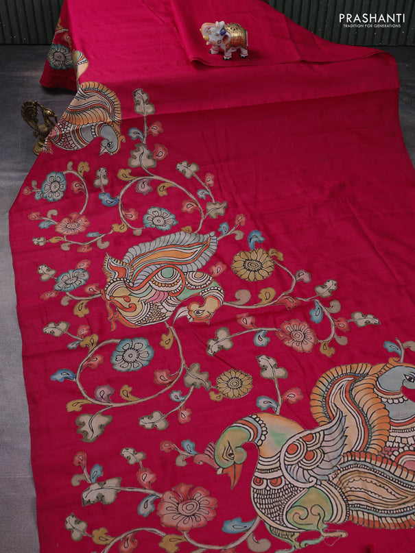 Semi tussar saree pink with kalamkari applique work