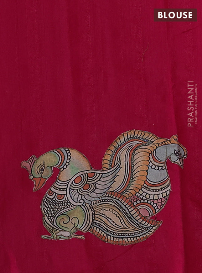 Semi tussar saree pink with kalamkari applique work