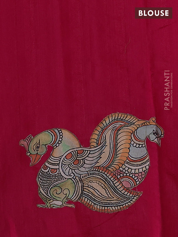 Semi tussar saree pink with kalamkari applique work