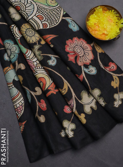 Semi tussar saree black with kalamkari applique work