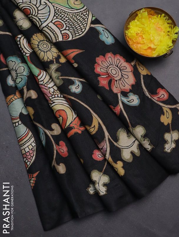 Semi tussar saree black with kalamkari applique work