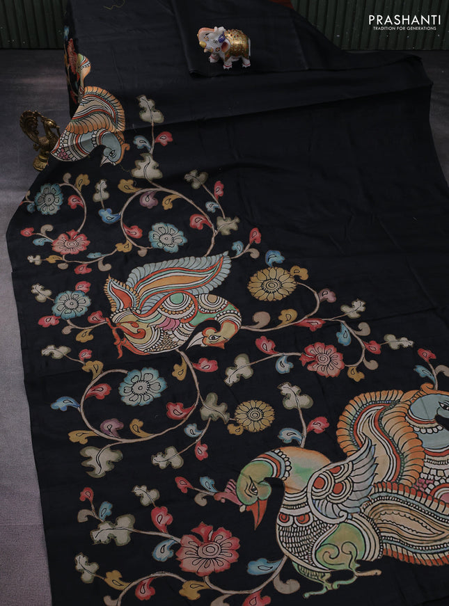 Semi tussar saree black with kalamkari applique work