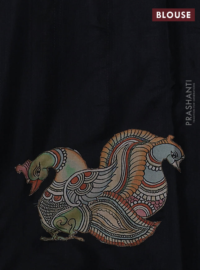 Semi tussar saree black with kalamkari applique work