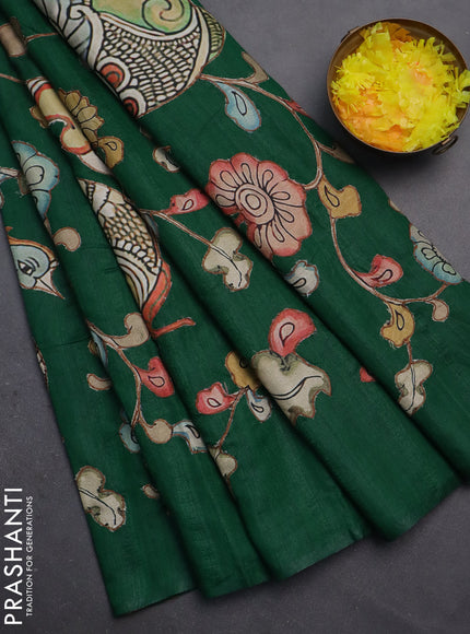 Semi tussar saree green with kalamkari applique work