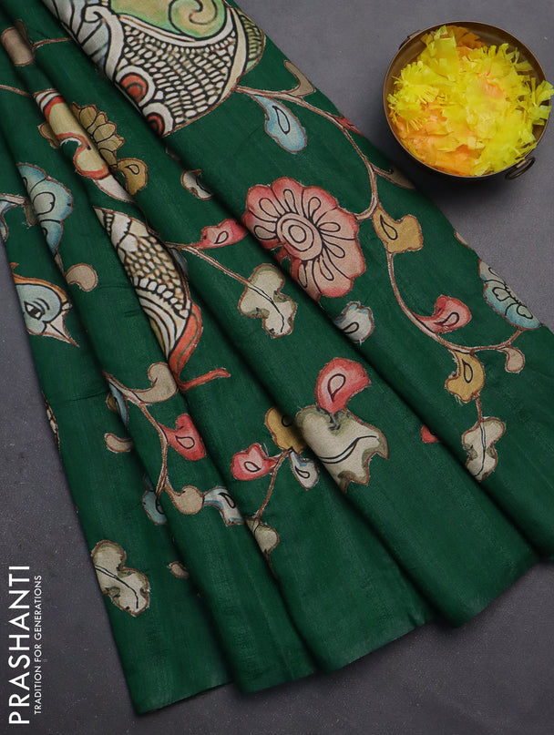 Semi tussar saree green with kalamkari applique work