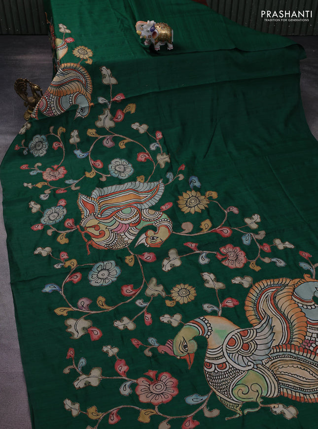 Semi tussar saree green with kalamkari applique work