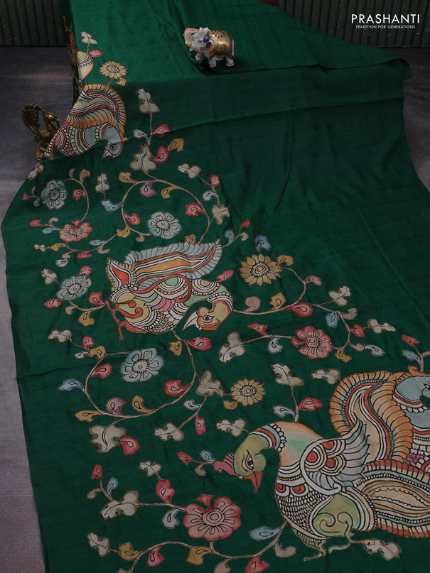 Semi tussar saree green with kalamkari applique work