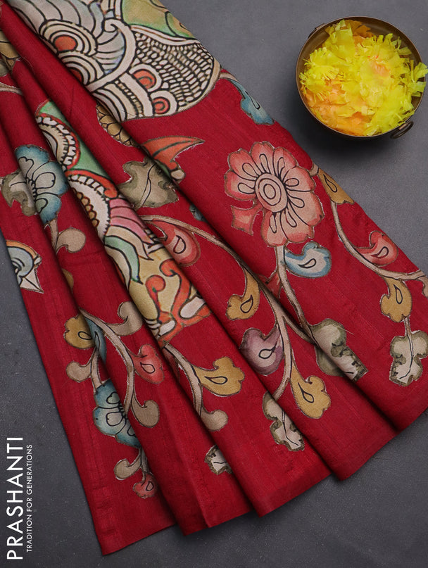 Semi tussar saree maroon with kalamkari applique work