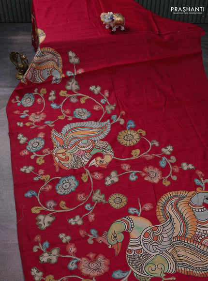 Semi tussar saree maroon with kalamkari applique work