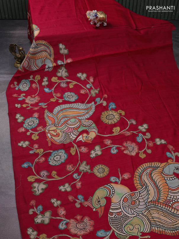 Semi tussar saree maroon with kalamkari applique work