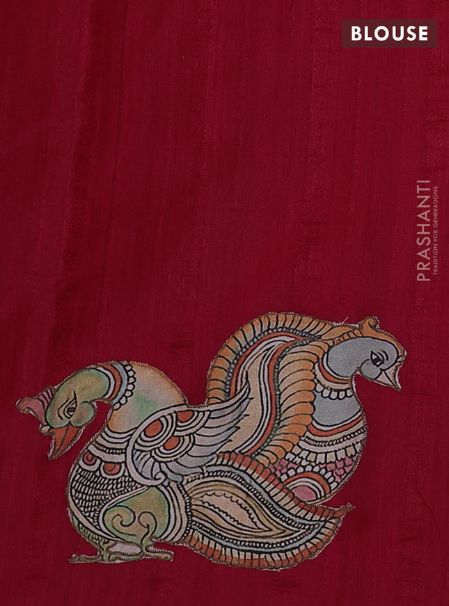 Semi tussar saree maroon with kalamkari applique work