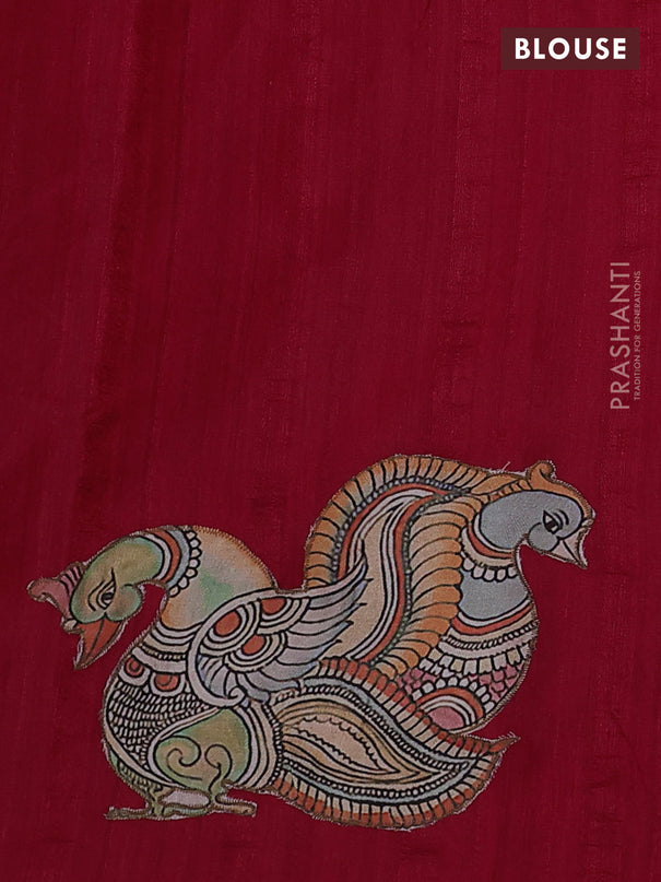 Semi tussar saree maroon with kalamkari applique work