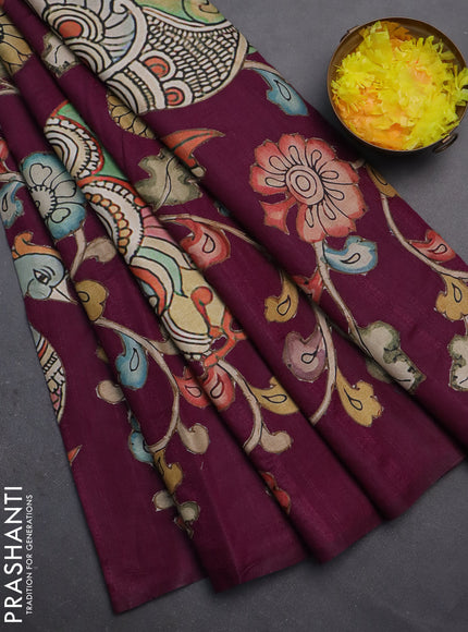 Semi tussar saree purple with kalamkari applique work