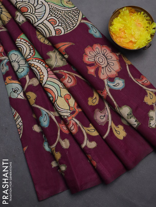 Semi tussar saree purple with kalamkari applique work