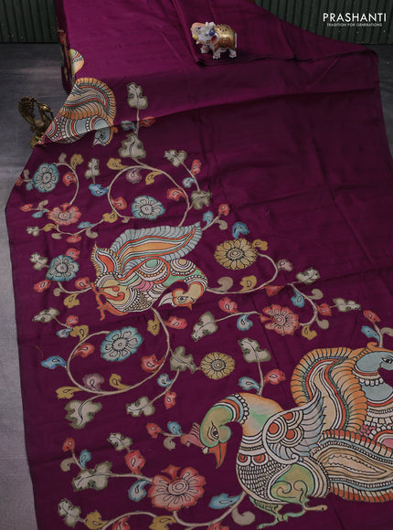 Semi tussar saree purple with kalamkari applique work