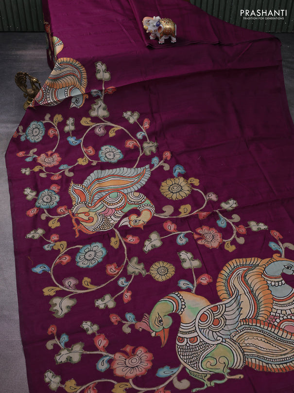 Semi tussar saree purple with kalamkari applique work