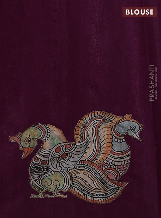 Semi tussar saree purple with kalamkari applique work