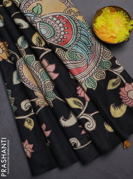 Semi tussar saree black with kalamkari applique work
