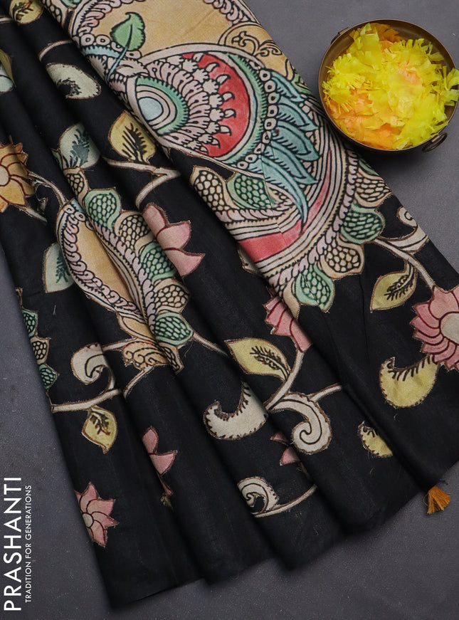 Semi tussar saree black with kalamkari applique work