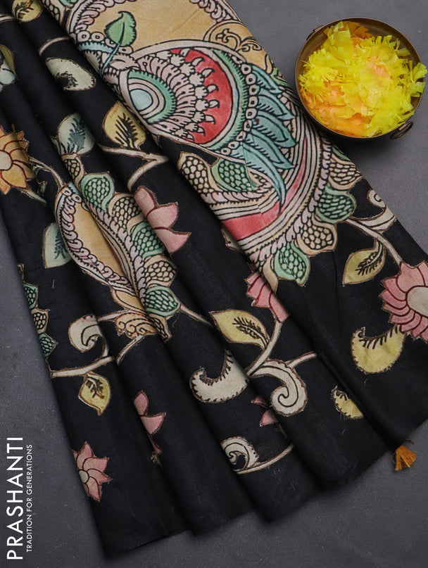 Semi tussar saree black with kalamkari applique work