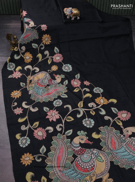 Semi tussar saree black with kalamkari applique work
