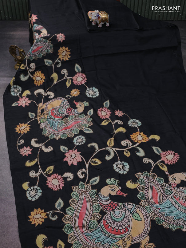 Semi tussar saree black with kalamkari applique work