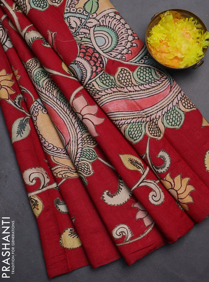 Semi tussar saree maroon with kalamkari applique work
