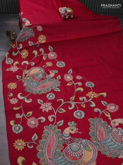 Semi tussar saree maroon with kalamkari applique work