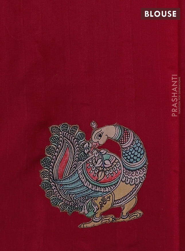 Semi tussar saree maroon with kalamkari applique work