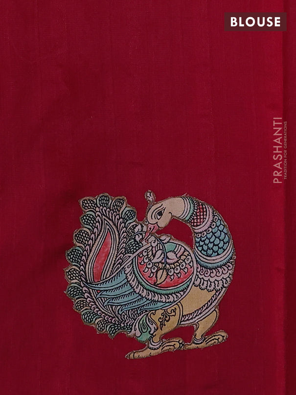 Semi tussar saree maroon with kalamkari applique work